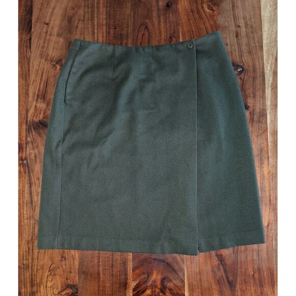 Michele VINTAGE 100% Wool Skirt Sz L Solid Lined Army Green Classic Office VTG - Picture 3 of 12